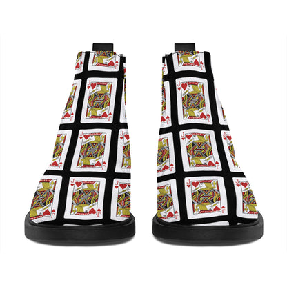 Jack Of Hearts Pattern Print Flat Ankle Boots