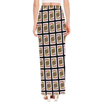 Jack Of Hearts Pattern Print High Slit Maxi Skirt