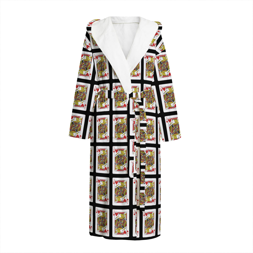 Jack Of Hearts Pattern Print Hooded Bathrobe