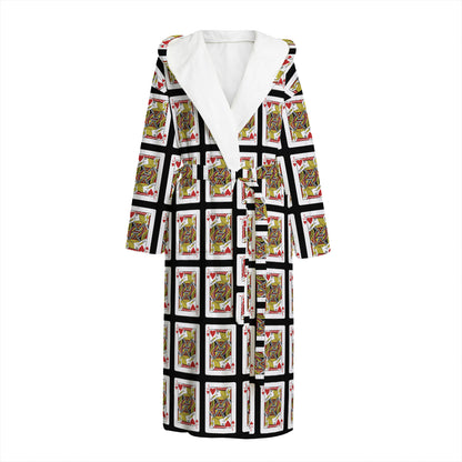 Jack Of Hearts Pattern Print Hooded Bathrobe