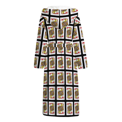Jack Of Hearts Pattern Print Hooded Bathrobe
