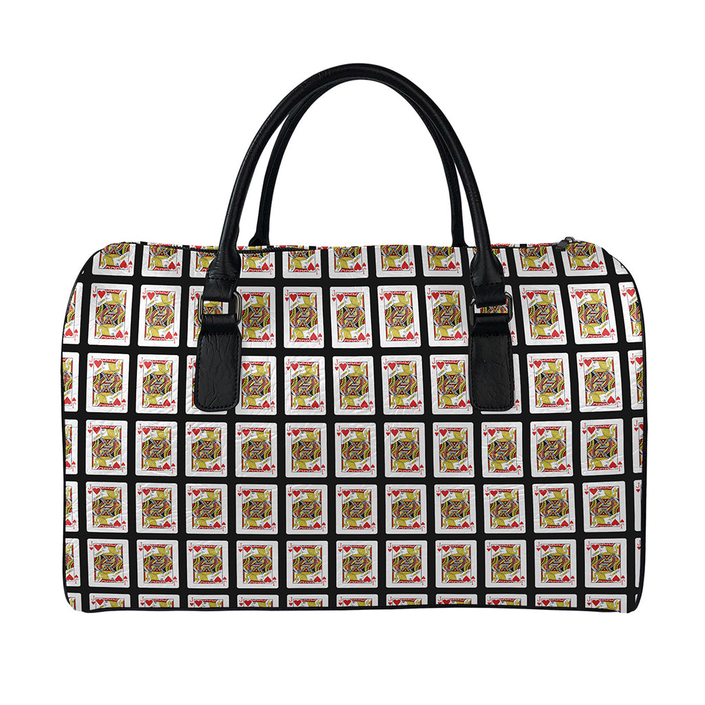 Jack Of Hearts Pattern Print Leather Duffle Bag