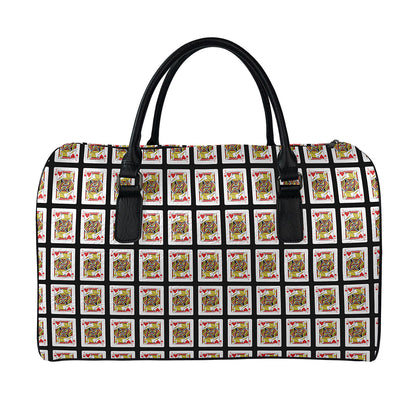 Jack Of Hearts Pattern Print Leather Duffle Bag
