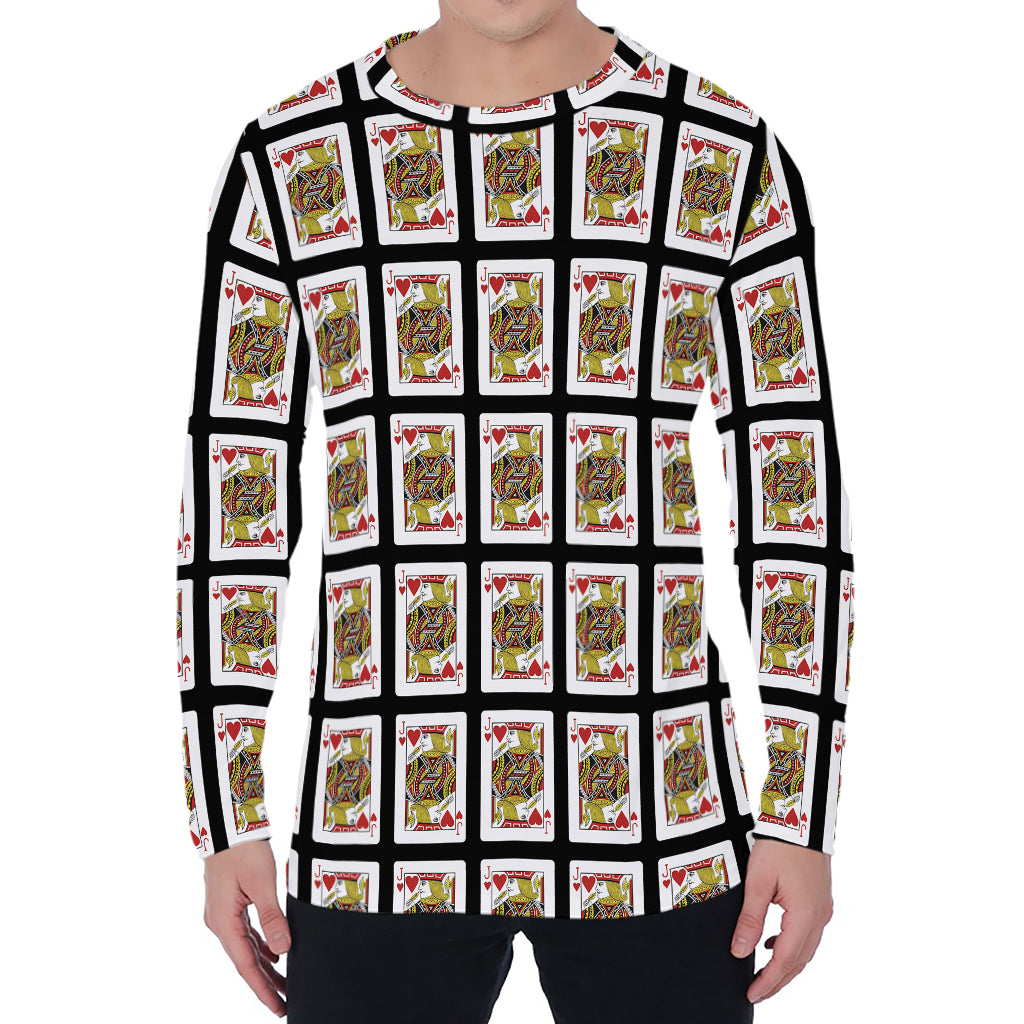 Jack Of Hearts Pattern Print Men's Long Sleeve T-Shirt