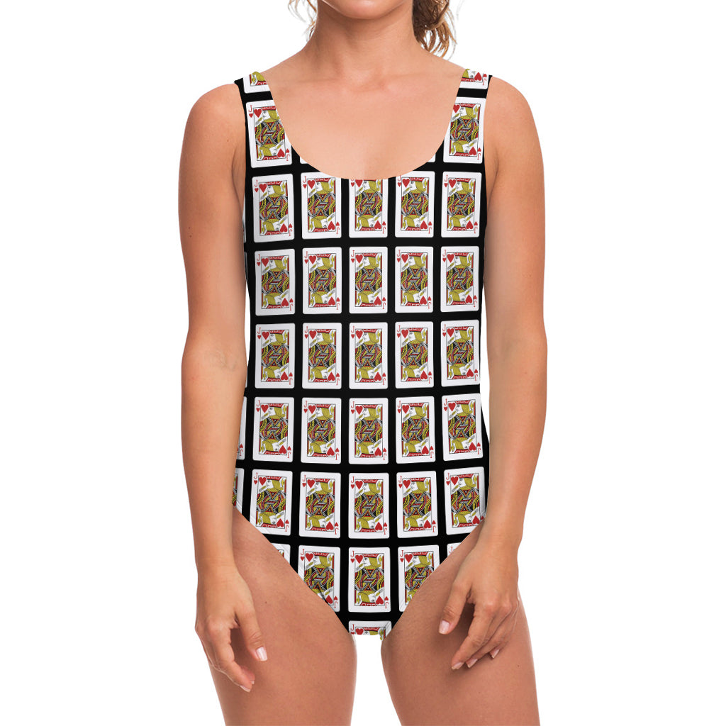 Jack Of Hearts Pattern Print One Piece Swimsuit