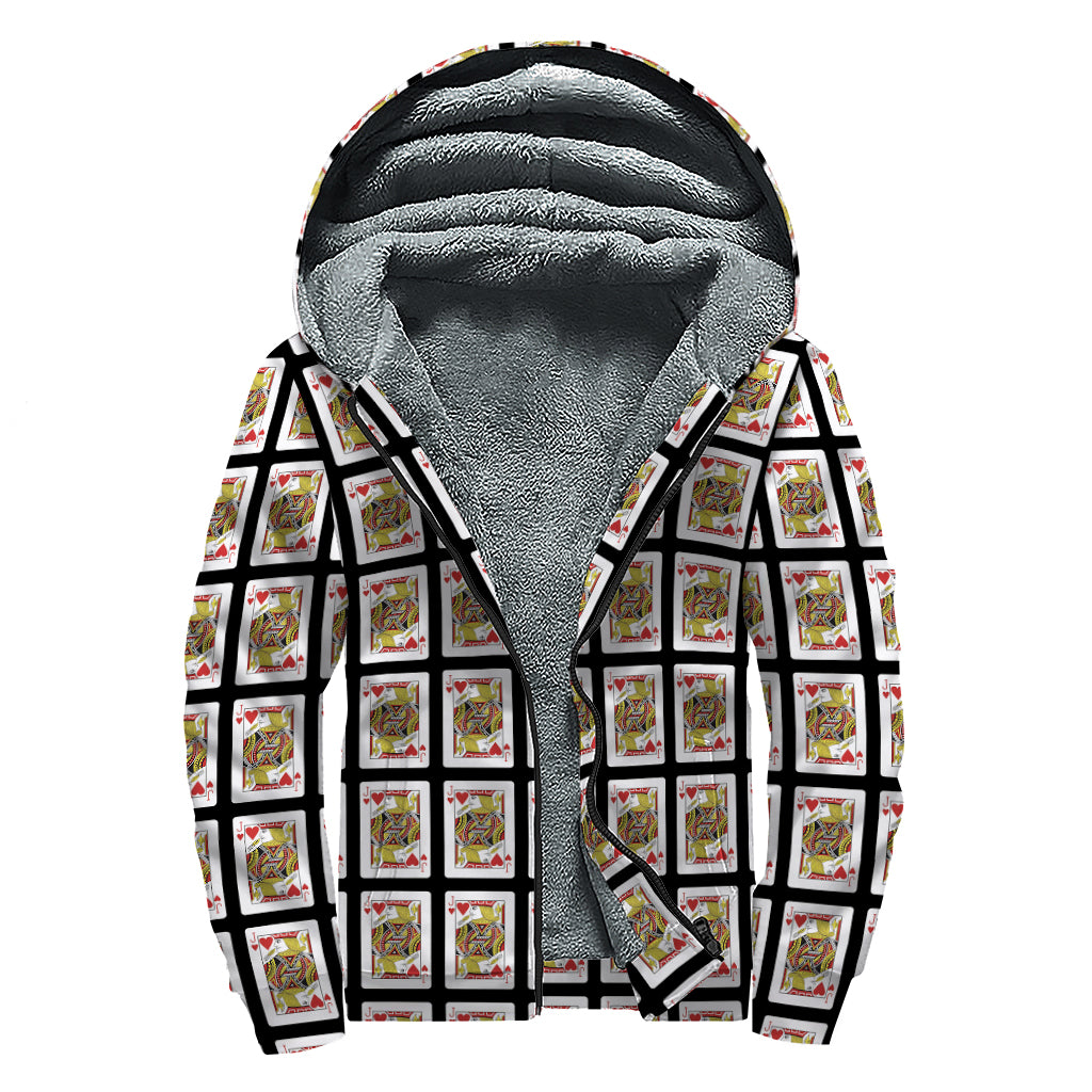 Jack Of Hearts Pattern Print Sherpa Lined Zip Up Hoodie