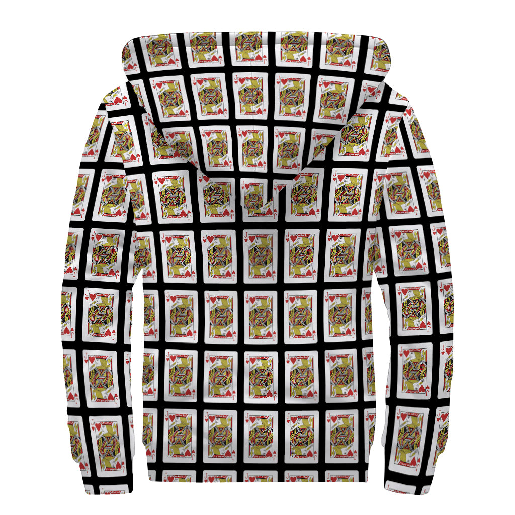 Jack Of Hearts Pattern Print Sherpa Lined Zip Up Hoodie