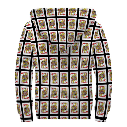 Jack Of Hearts Pattern Print Sherpa Lined Zip Up Hoodie