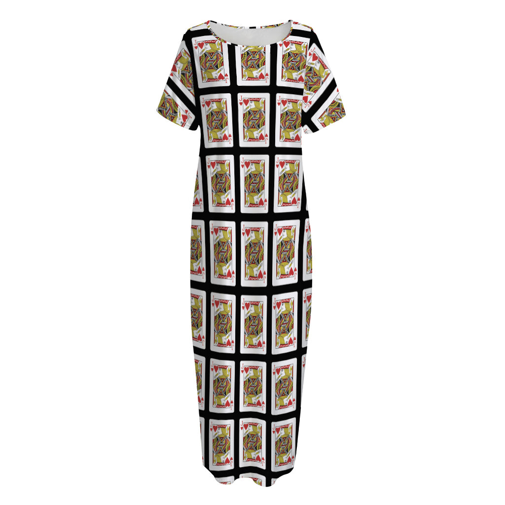 Jack Of Hearts Pattern Print Short Sleeve Long Nightdress
