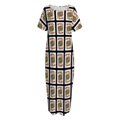 Jack Of Hearts Pattern Print Short Sleeve Long Nightdress