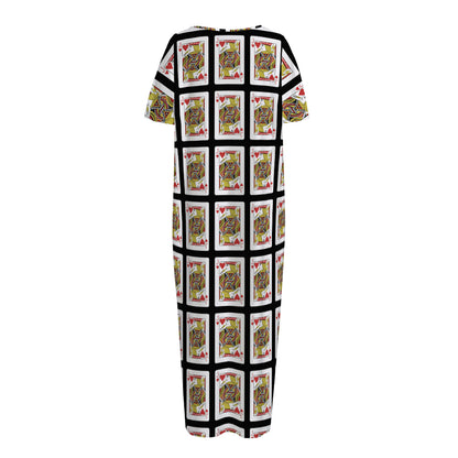 Jack Of Hearts Pattern Print Short Sleeve Long Nightdress