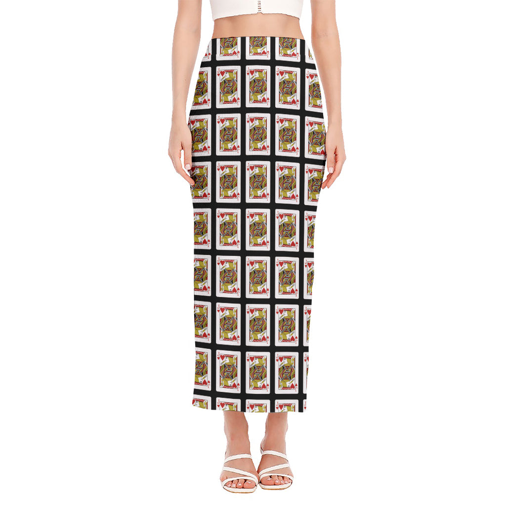 Jack Of Hearts Pattern Print Side Slit Maxi Skirt