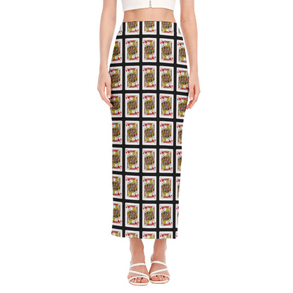 Jack Of Hearts Pattern Print Side Slit Maxi Skirt