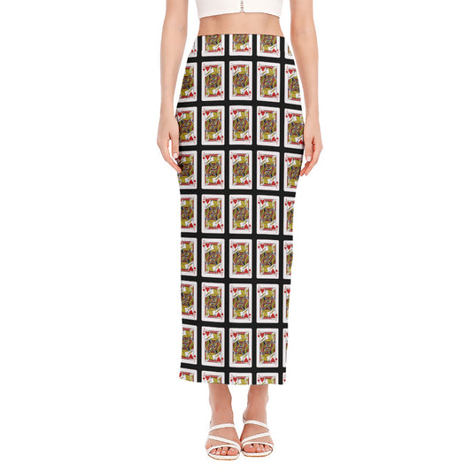 Jack Of Hearts Pattern Print Side Slit Maxi Skirt