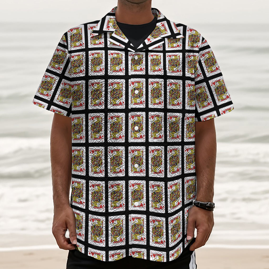 Jack Of Hearts Pattern Print Textured Short Sleeve Shirt