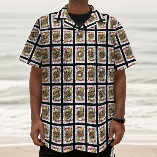 Jack Of Hearts Pattern Print Textured Short Sleeve Shirt