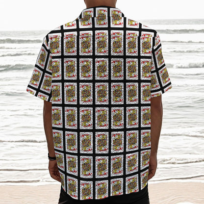 Jack Of Hearts Pattern Print Textured Short Sleeve Shirt
