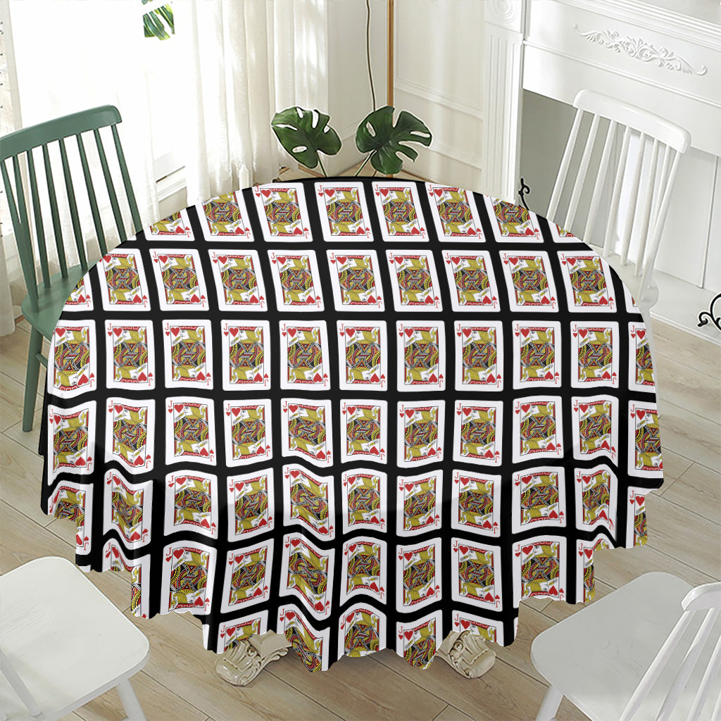 Jack Of Hearts Pattern Print Waterproof Round Tablecloth