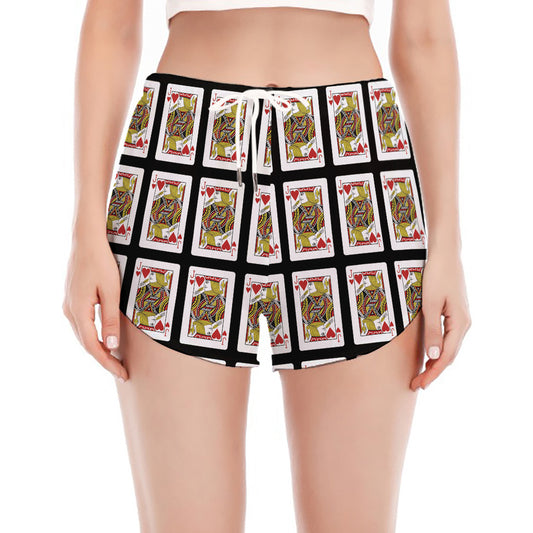 Jack Of Hearts Pattern Print Women's Split Running Shorts