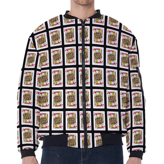Jack Of Hearts Pattern Print Zip Sleeve Bomber Jacket
