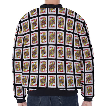 Jack Of Hearts Pattern Print Zip Sleeve Bomber Jacket