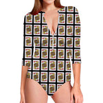 Jack Of Hearts Playing Card Pattern Print Long Sleeve Swimsuit