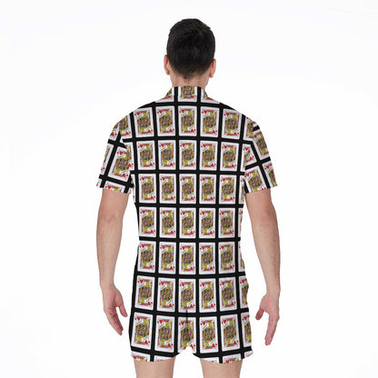 Jack Of Hearts Playing Card Pattern Print Men's Rompers