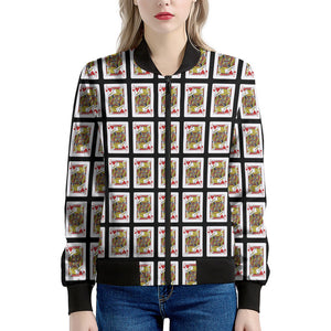 Jack Of Hearts Playing Card Pattern Print Women's Bomber Jacket