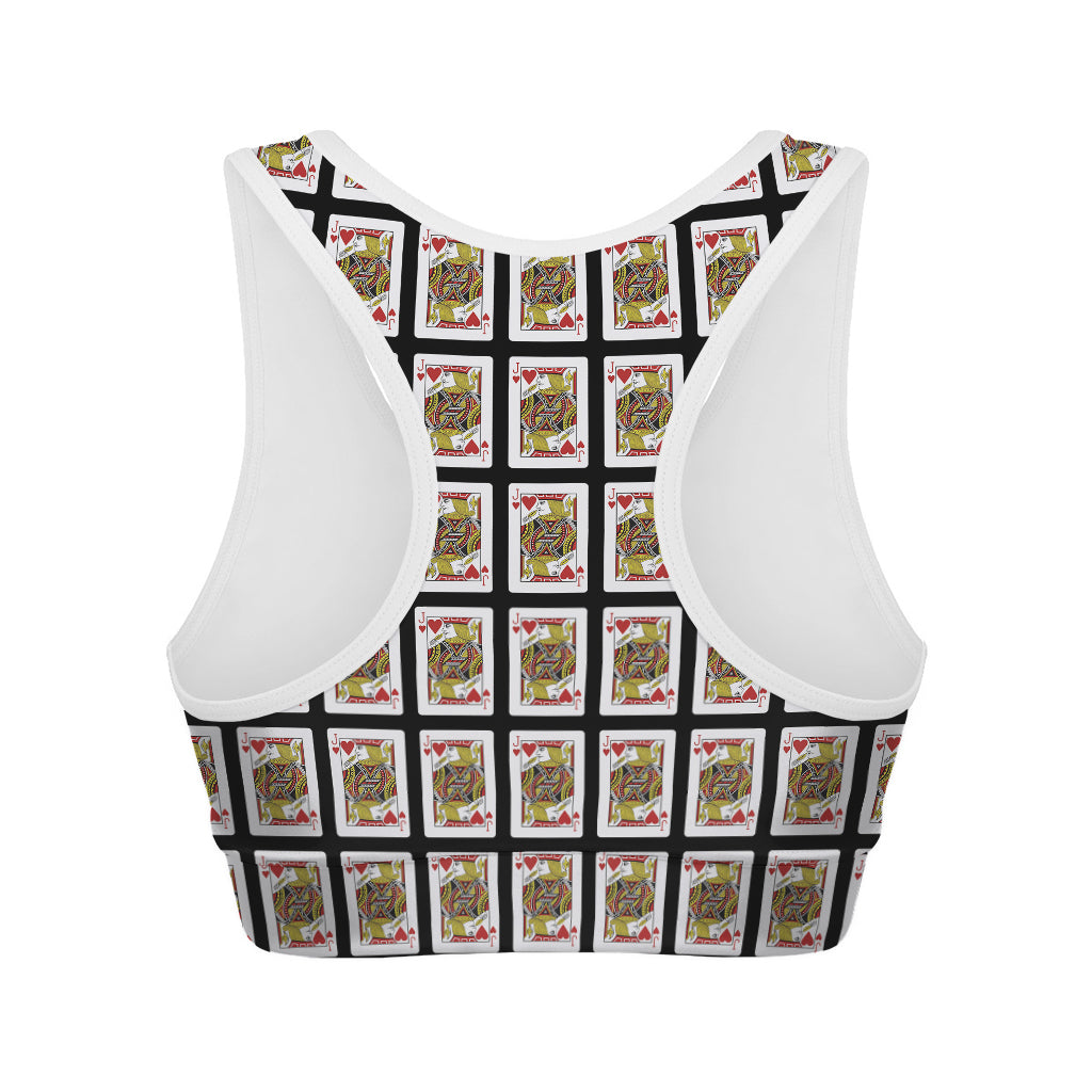 Jack Of Hearts Playing Card Pattern Print Women's Sports Bra