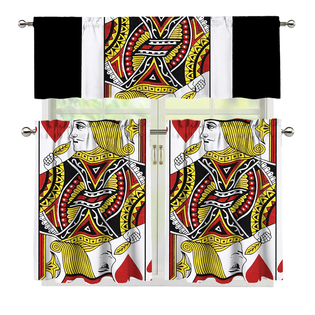 Jack Of Hearts Playing Card Print 3 Piece Kitchen Curtains