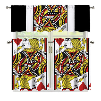 Jack Of Hearts Playing Card Print 3 Piece Kitchen Curtains
