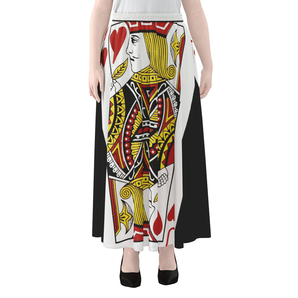Jack Of Hearts Playing Card Print Chiffon Maxi Skirt