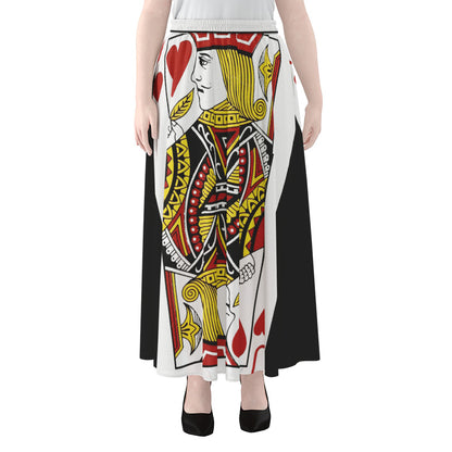 Jack Of Hearts Playing Card Print Chiffon Maxi Skirt