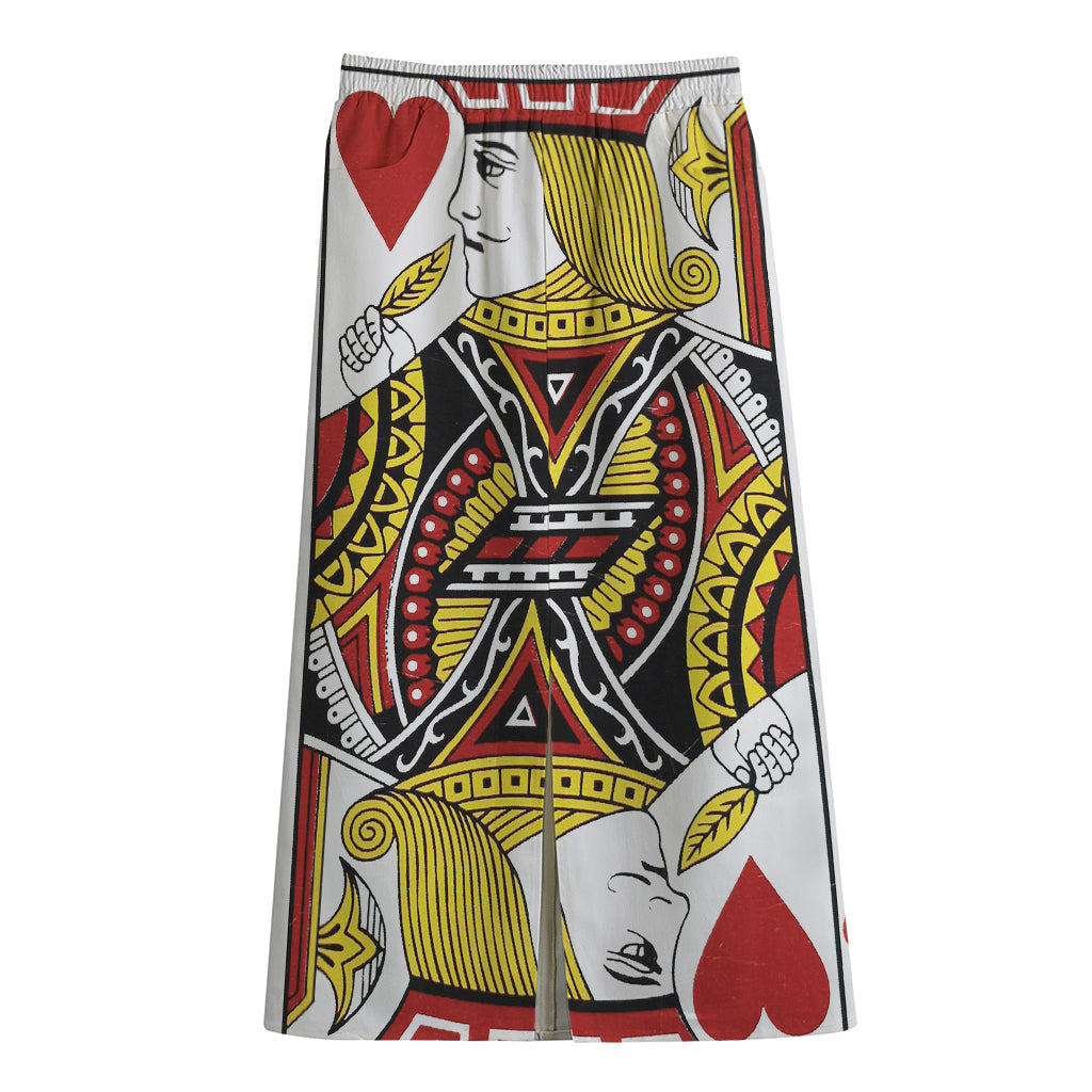 Jack Of Hearts Playing Card Print Cotton Front Slit Maxi Skirt
