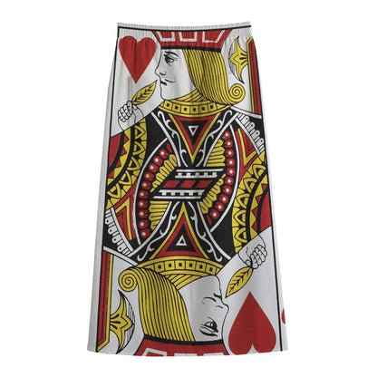 Jack Of Hearts Playing Card Print Cotton Front Slit Maxi Skirt