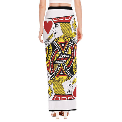 Jack Of Hearts Playing Card Print High Slit Maxi Skirt
