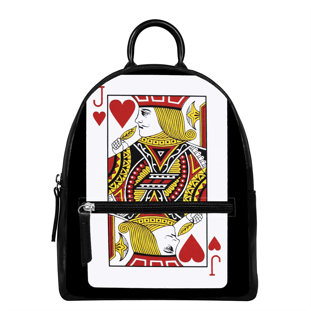 Jack Of Hearts Playing Card Print Leather Backpack