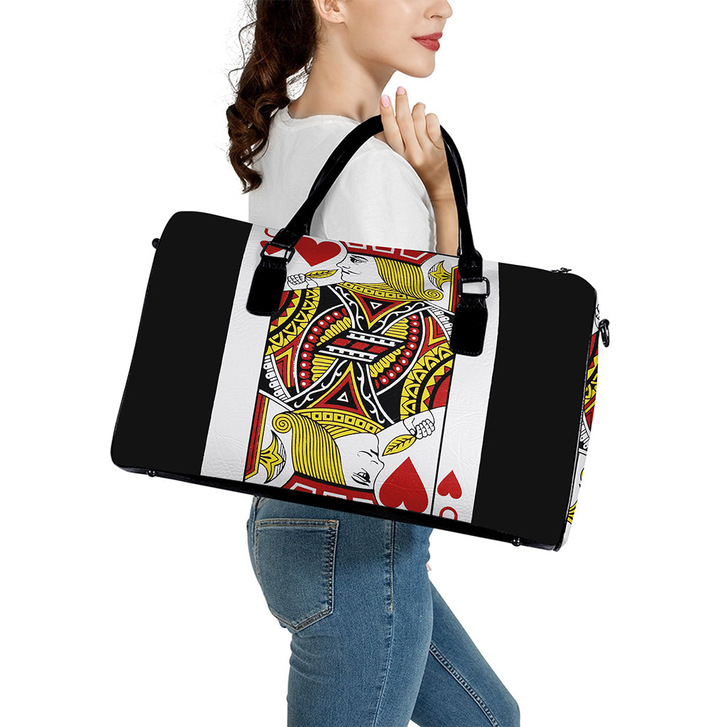 Jack Of Hearts Playing Card Print Leather Duffle Bag