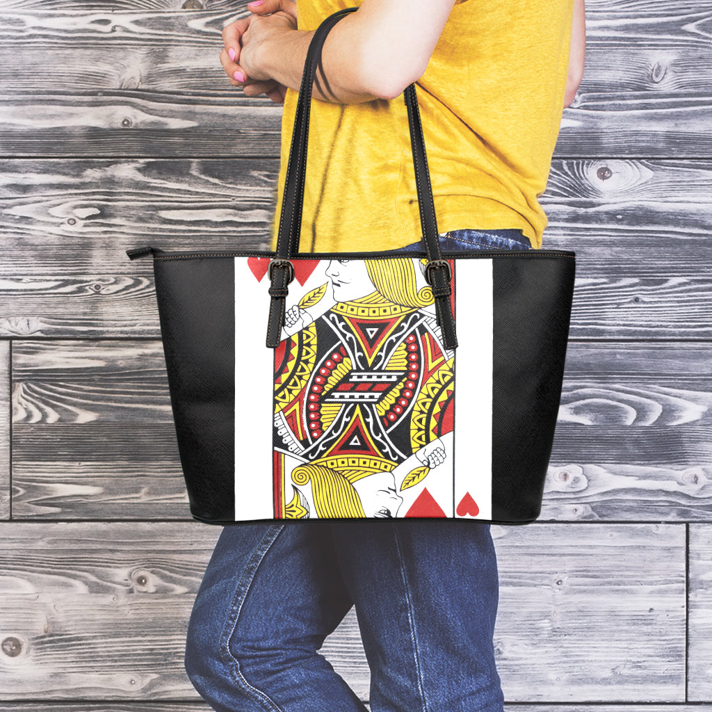 Jack Of Hearts Playing Card Print Leather Tote Bag
