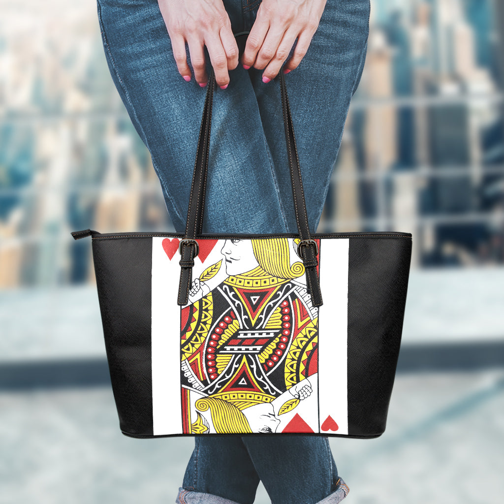 Jack Of Hearts Playing Card Print Leather Tote Bag
