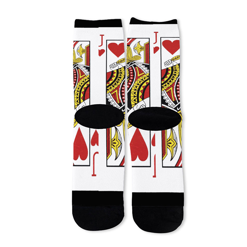 Jack Of Hearts Playing Card Print Long Socks