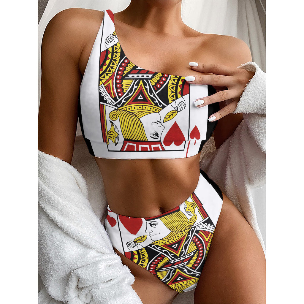 Jack Of Hearts Playing Card Print One Shoulder Bikini Top