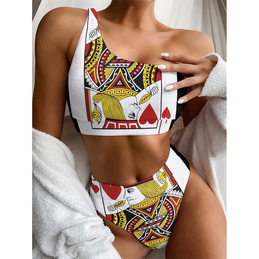 Jack Of Hearts Playing Card Print One Shoulder Bikini Top