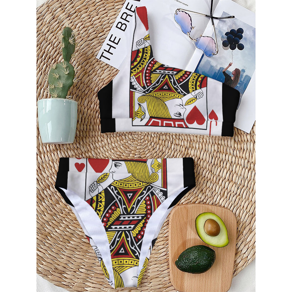 Jack Of Hearts Playing Card Print One Shoulder Bikini Top