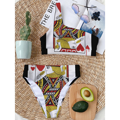 Jack Of Hearts Playing Card Print One Shoulder Bikini Top