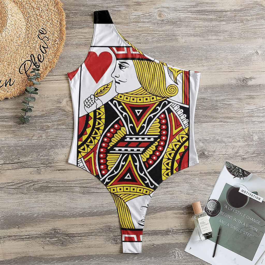 Jack Of Hearts Playing Card Print One Shoulder Bodysuit