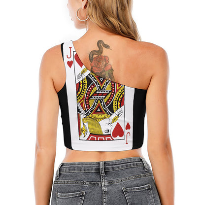 Jack Of Hearts Playing Card Print One Shoulder Crop Top