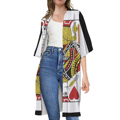 Jack Of Hearts Playing Card Print Open Front Beach Cover Up