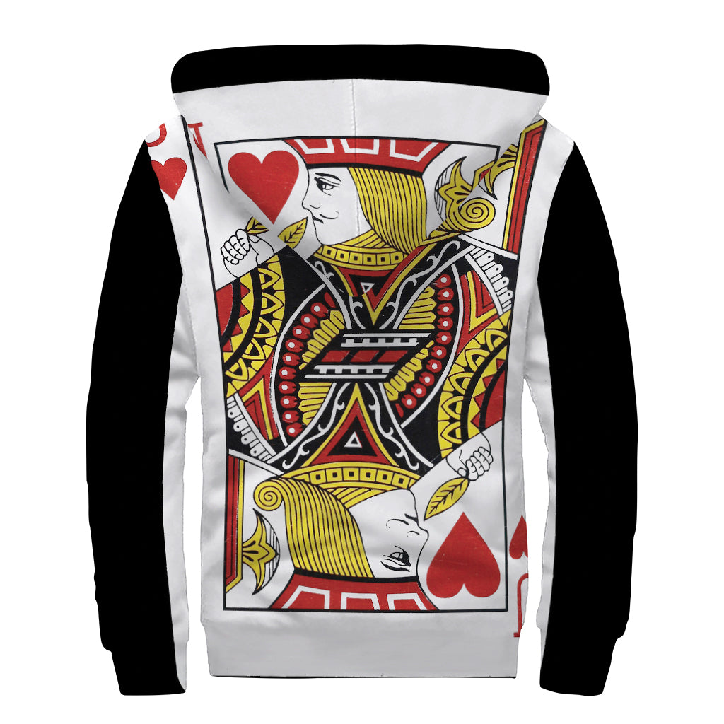Jack Of Hearts Playing Card Print Sherpa Lined Zip Up Hoodie