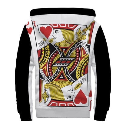 Jack Of Hearts Playing Card Print Sherpa Lined Zip Up Hoodie